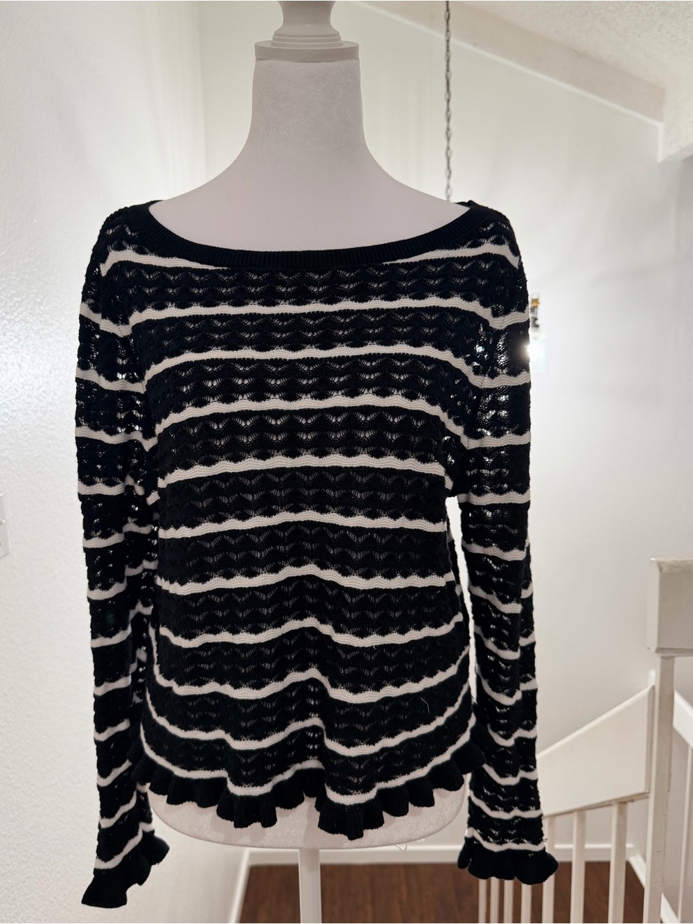Halogen Black and White Striped Knit Top
